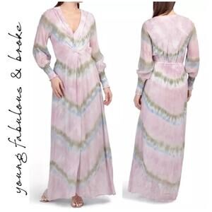 YFB YOUNG FABULOUS & BROKE Surplice V Neck Gorgeous Tie Dye Maxi Dress Sz M NEW